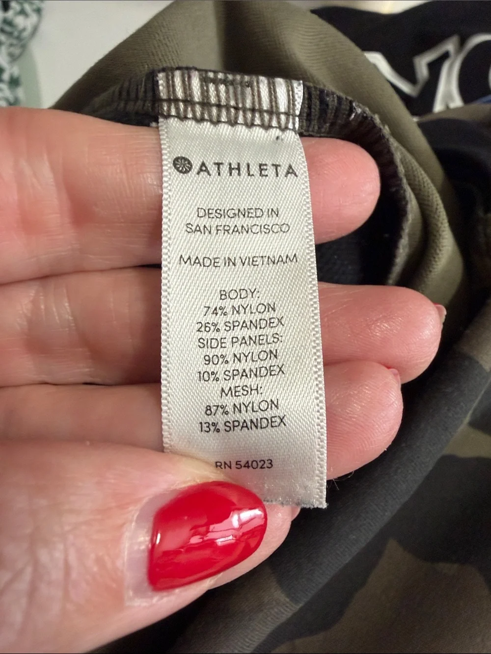 Athleta Olive Green Camo Leggings with Black Panels